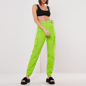 Neon lime verde pianura tasche delle donne cargo <span class=keywords><strong>pantaloni</strong></span> casual estate <span class=keywords><strong>pantaloni</strong></span> - Product Image 1
