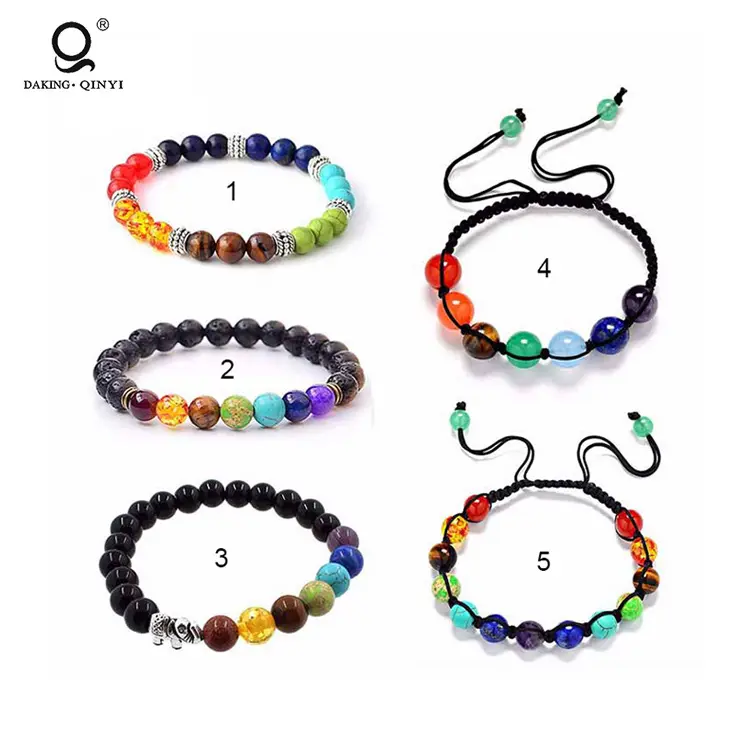 Pulsera de piedra natural de 7 Chakras de moda joyería, poder curativo pulsera de cuentas ajustables elásticas de cristal y brazaletes