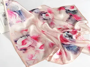 Lenço de seda quadrado personalizado, lenço para moças de seda puro