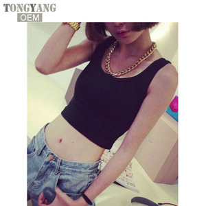 Tongyang Summer Slim Render Short Top da <span class=keywords><strong>donna</strong></span> senza maniche <span class=keywords><strong>canottiere</strong></span> a scollo a U tinta unita nero/bianco canottiera - Product Image 5