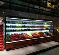 Réfrigérateur vitrine multi-étagères à ouverture frontale pour fruits et légumes avec pulvérisation d'eau pour supermarché