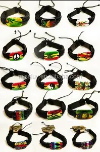 Jamaica Màu Reggae Rasta Tấm Da Vòng Đeo Tay Trang Sức Biểu Tượng Tùy Chỉnh Tấm Charm Vòng Đeo Tay Cho Quà Tặng Khuyến Mãi