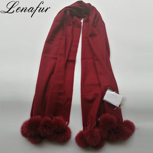Inverno Lungo Su ordine Reale della Pelliccia di Fox Pompon Palla Pecore <span class=keywords><strong>Cashmere</strong></span> Fur Scialli <span class=keywords><strong>Sciarpa</strong></span> per Le Donne - Product Image 5