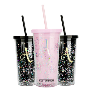Vaso de plástico reutilizable de doble pared con pajita, tazas de purpurina con logotipo personalizado de alta calidad con paja de 8mm, venta al por mayor, 20oz - Product Image 2