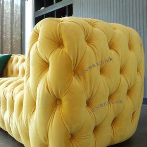 होटल फर्नीचर लॉबी सोफा पीला मखमली चेस्टरफील्ड घुमावदार लक्जरी विशेष सोफे पीले आधुनिक डिजाइन लिविंग रूम सोफा - Product Image 5