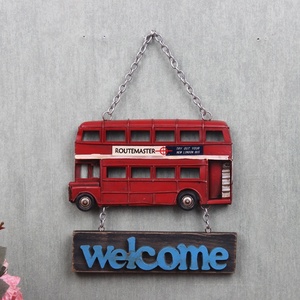 Panneaux de bienvenue en bois vintage, décoration de porte, plaque, enseigne suspendue pour café, boutique, avec modèle de bus londonien pour la maison, le pub, la boutique, le restaurant - Product Image 3