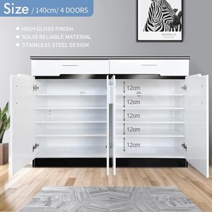 <strong>White</strong> High Gloss Finish <strong>Shoe</strong> Rack Cabinet With 2 Top Drawer and 4 Door and Adjustable <strong>Shelves</strong> for Knick Knock Storage - Product Image 5