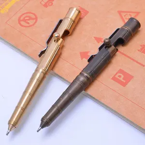 superior performance old finish full copper thick Hardcore Hardware Titanium Flame Bolt Action Tactical Pen with Glass Breaker