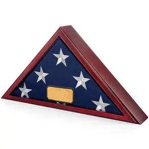 Wholesale cheap custom honors memorial/ burial flags display box retro triangle wooden flag display case