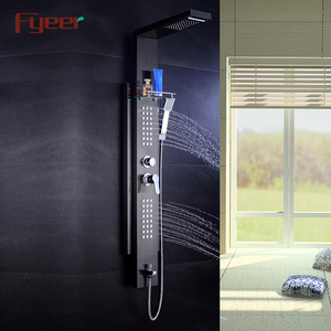 Fyer — panneau <span class=keywords><strong>de</strong></span> <span class=keywords><strong>douche</strong></span> mural 2 en 1, panneau noir avec étagère en verre - Product Image 6