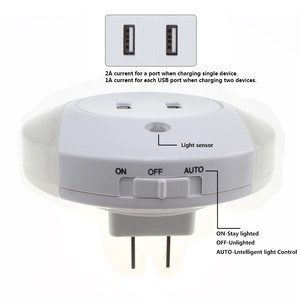 Đèn Ngủ LED Cảm Biến 2 Ổ Cắm Sạc USB Sạc Điện Thoại Di Động 110V 220V 0.5W Đèn Ngủ LED Có Cảm Biến - Product Image 3