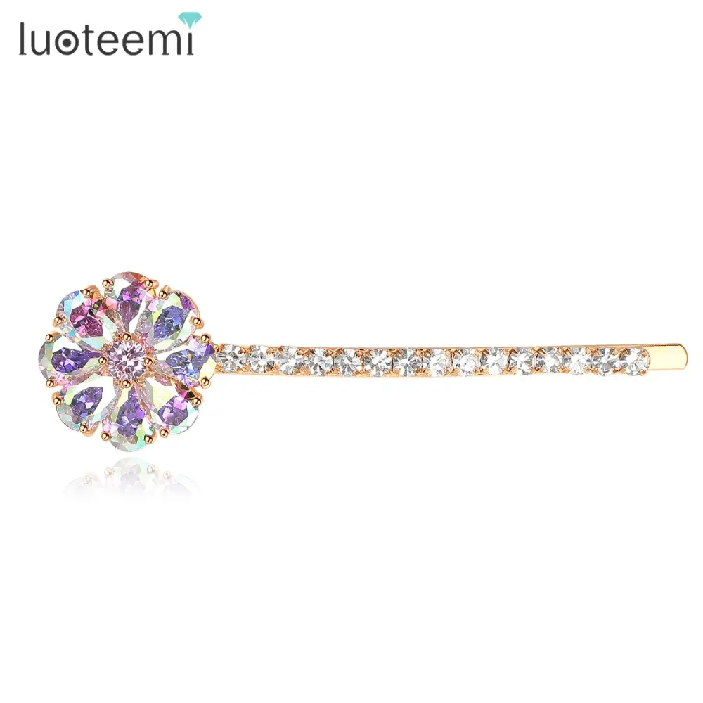 UOTEEMI Fashion Shining Teardrop Rainbow Cubic Zirconia Barrettes Women Hairpins For Girls Ornaments Hairclip Hair Accessories