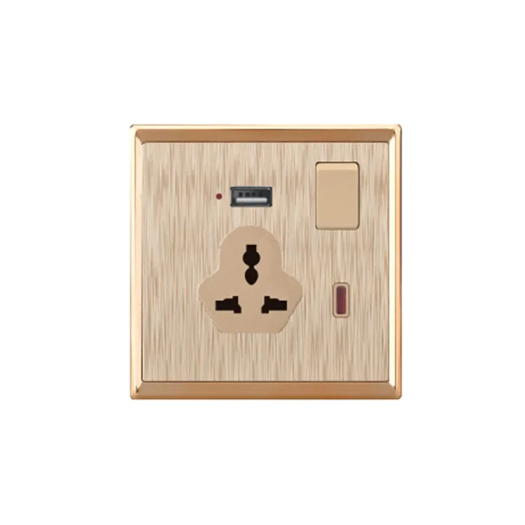 Высококачественная многофункциональная 3-контактная USB-розетка на 1 пост 16 А с неоновым и USB-портом