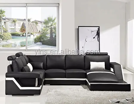 Fashion design 7 seat black leather sleep sofa