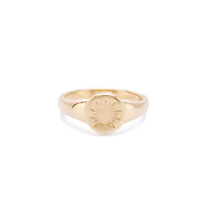 925 silver jewelry 18K plated dainty signet sun circular ring