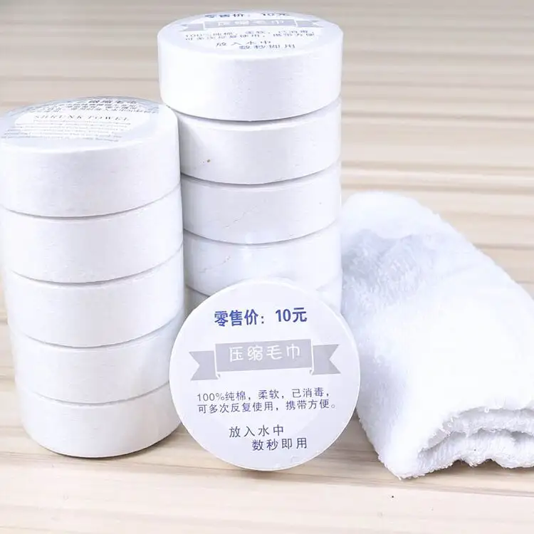 China Hot Sale Round Shape Magic Compressed 100% Cotton compact Guest Towel