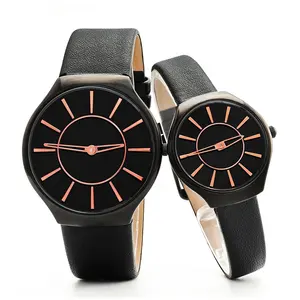 Montre-bracelet de Couple minimaliste pour hommes et femmes, chiffres en or Rose, Quartz, étanche jusqu'à 3atm, bracelet en cuir, étui slim