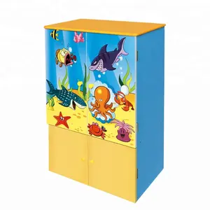 Kids wooden bedroom wardrobe storage cabinet with ocean design