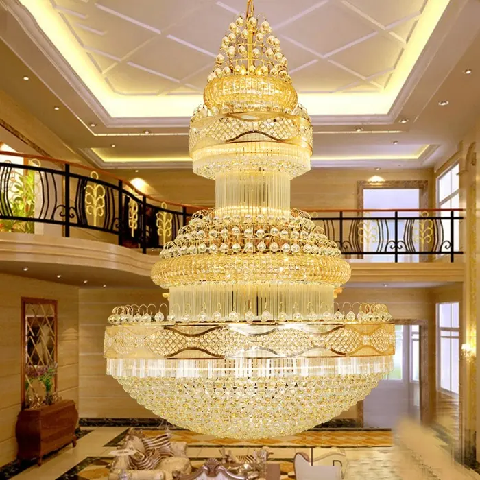 Otel merdiven büyük kristal avize aydınlatma imparatorluk avize lüks altın avize aydınlatma