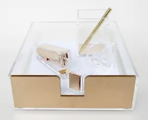 Moda moderna oficina estacionaria conjunto grapadora clara regla bandeja de papel caja de lápices con el hardware de oro