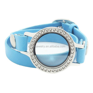 <span class=keywords><strong>Bracelet</strong></span> en <span class=keywords><strong>cuir</strong></span> double enveloppe rond en verre flottant en alliage de zinc pour hommes - Product Image 2