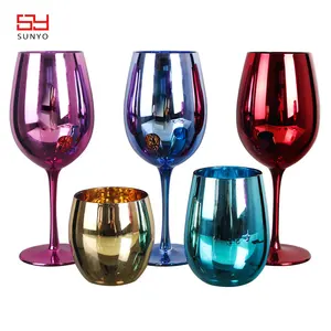 Miroir personnalisé de fête de mariage soufflé à la main, gobelet en cristal de couleur bleu or Rose, verre à vin galvanisé