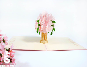 Tarjeta floral vietnamita hermosa tarjeta emergente de ramo de rosas rosadas artesanía de fabricación al por mayor - Product Image 3