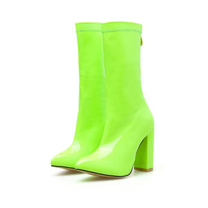 Stivali alla caviglia elasticizzati da <span class=keywords><strong>donna</strong></span> CSB43 con tacco grosso lucido rosa neon e verde neon alla moda - Product Image 1