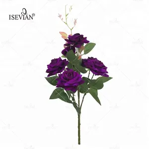 ISEVIAN Chất Lượng Cao Hoa Bush Tím Nhung Rose Flower Nhân Tạo Hoa Cho Trang Trí Nội Thất