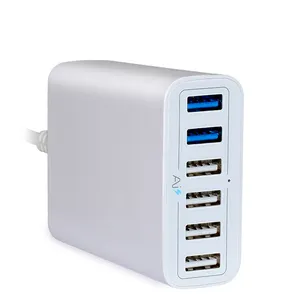 Pengisi Daya Cepat 6 Port USB 60W 5V 2,4 A QC3.0, Pengisi Daya Ponsel Pintar Usb Pengisi Daya Dinding