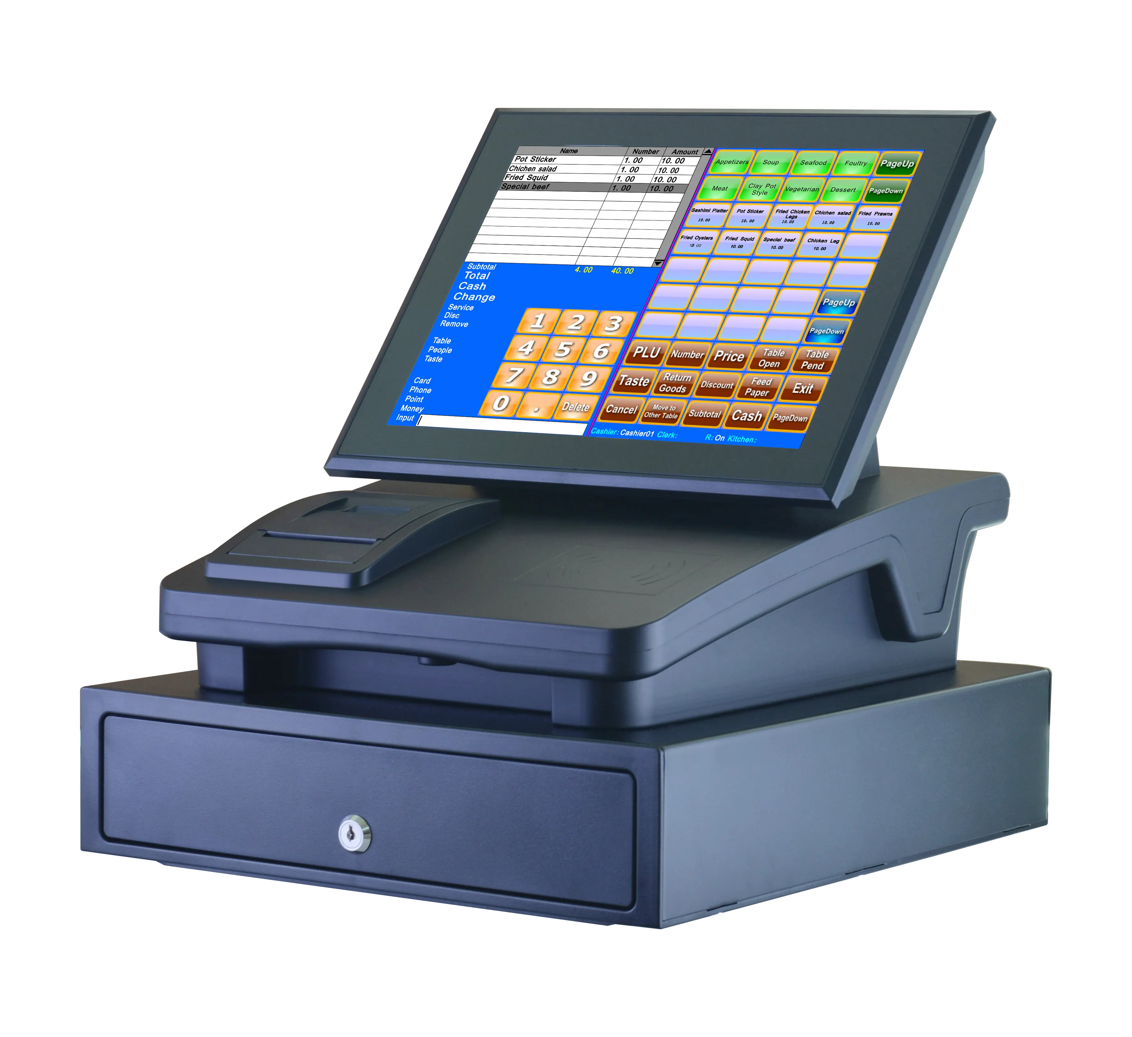 factory outlet point of sale machine with 12 inch touch screen, cash drawer & thermal printer