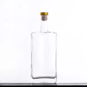 500ml Premium high white glass material Flat square whiskey / vodka / spirits liquor glass bottle with rubber stopper