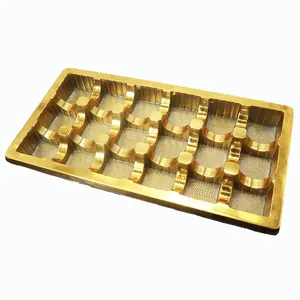 custom 18pcs blister disposable golden pet plastic chocolate tray for cake container