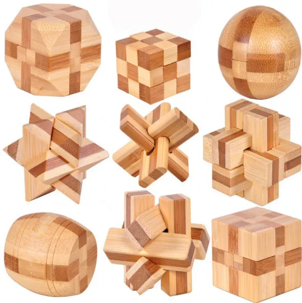 Puzzle éducatif en bambou, pièces, jeu de puzzles 3D, avec serrure, Lu Ban
