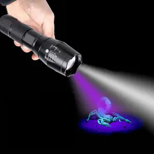 2 In 1 Dual LEDs Putih Ultraviolet Cahaya Obor Memancing Zoom UV Hitam Cahaya Senter
