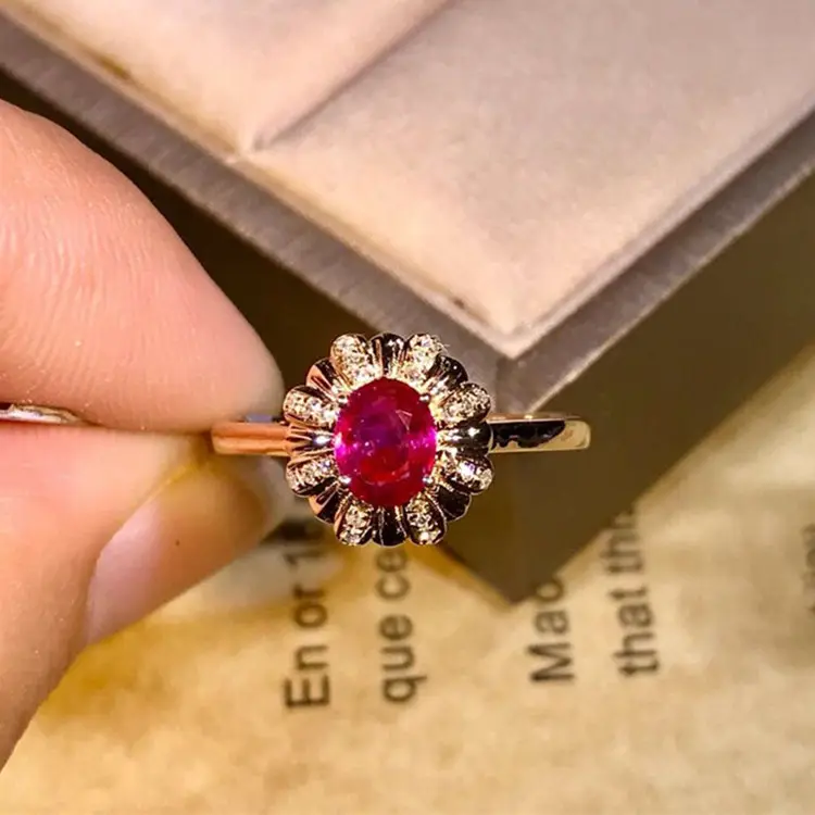 China gemstone jewelry wholesale 18k gold 0.492ct natural unheated pigeon blood red ruby ring for women