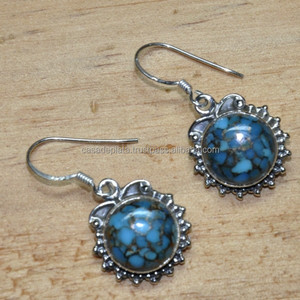 Pendiente de Plata de Ley 925 Solis con cobre oxidado negro y piedra preciosa turquesa chapada en oro joyería de fiesta para mujer - Product Image 1