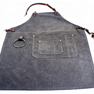 Restaurante <span class=keywords><strong>de</strong></span> moda personalizado delantal Denim con correas <span class=keywords><strong>de</strong></span> cuero - Product Image 6