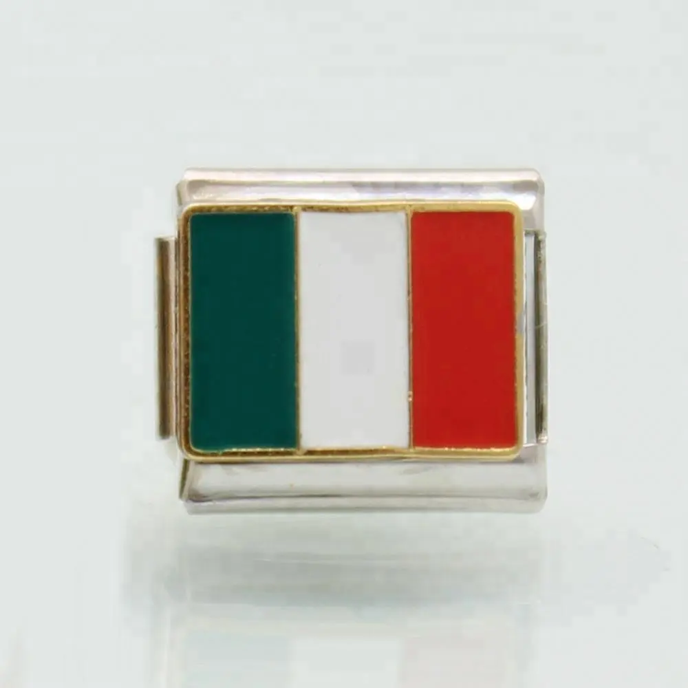 304 aço inoxidável clássico tamanho 9mm verde branco vermelho Itália país bandeira nacional links Pulseira de Charme Italiano