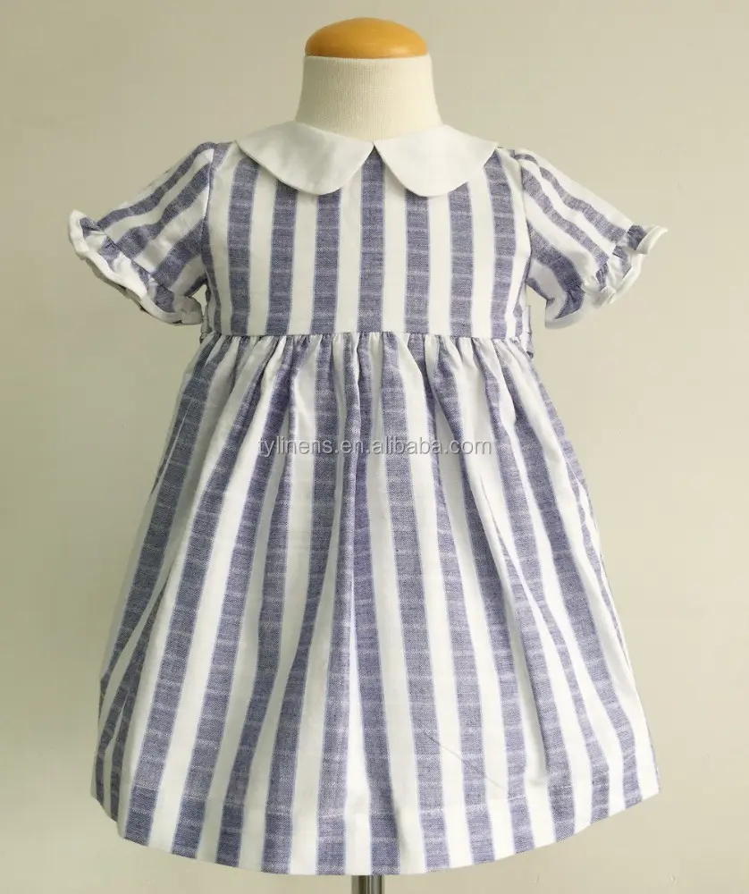 100% woven cotton wholesale blue stripe short sleeves dress