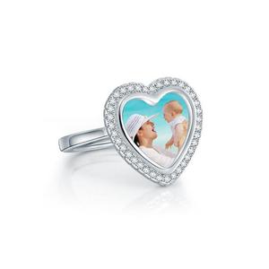 Metall Messing herzförmige Zirkonia DIY personal isierte leere Foto rahmen verstellbare Fingerringe für Frauen