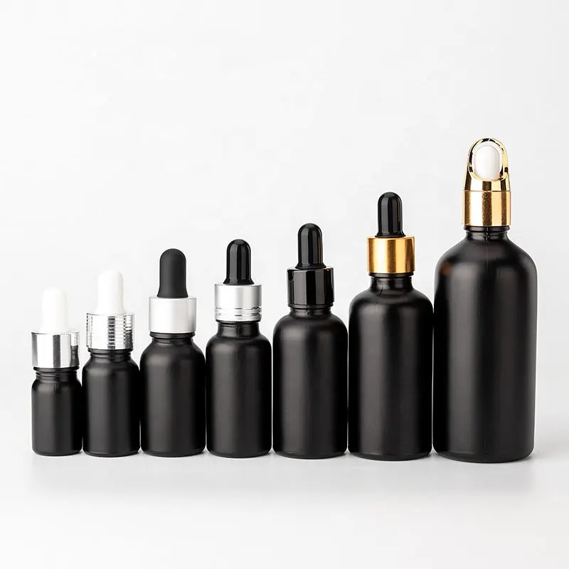 sprayed matte black glass essential oil bottles 5ml 10ml 15ml 20ml 30ml 50ml 100ml matte black glass dropper bottle