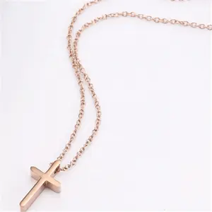 stainless steel metal rose gold color cross necklace