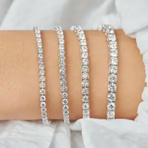 Pulseras de <span class=keywords><strong>Tenis</strong></span> con Incrustaciones de Diamantes de Laboratorio, Estilo Hip Hop, Cadena de Eslabones, Oro Blanco de 14K, para Hombre y <span class=keywords><strong>Mujer</strong></span> - Product Image 1