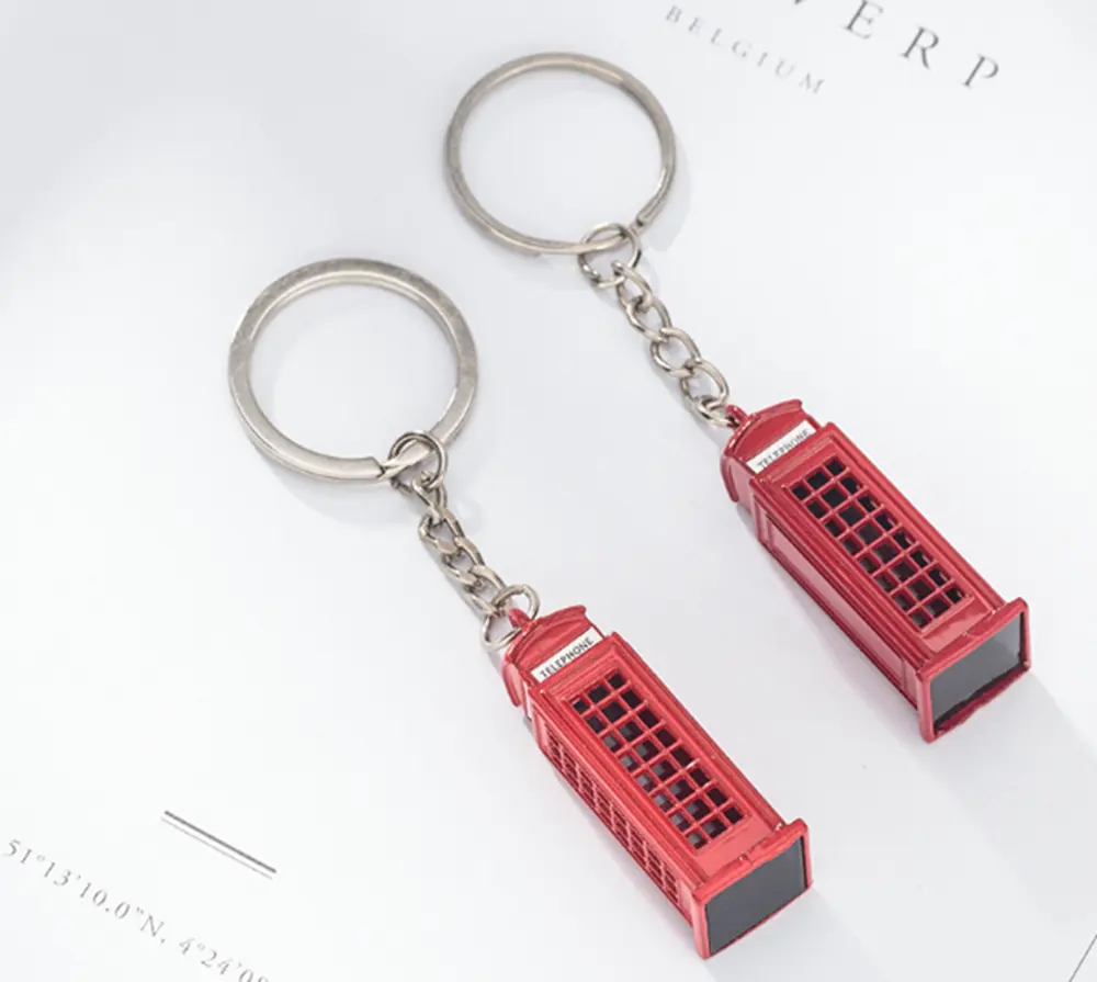 ספק סיני מותאם אישית מחזיק מפתחות לאוטובוס לונדון מתנות למזכרות לתיירים מחזיק מפתחות בצורת תא טלפון
