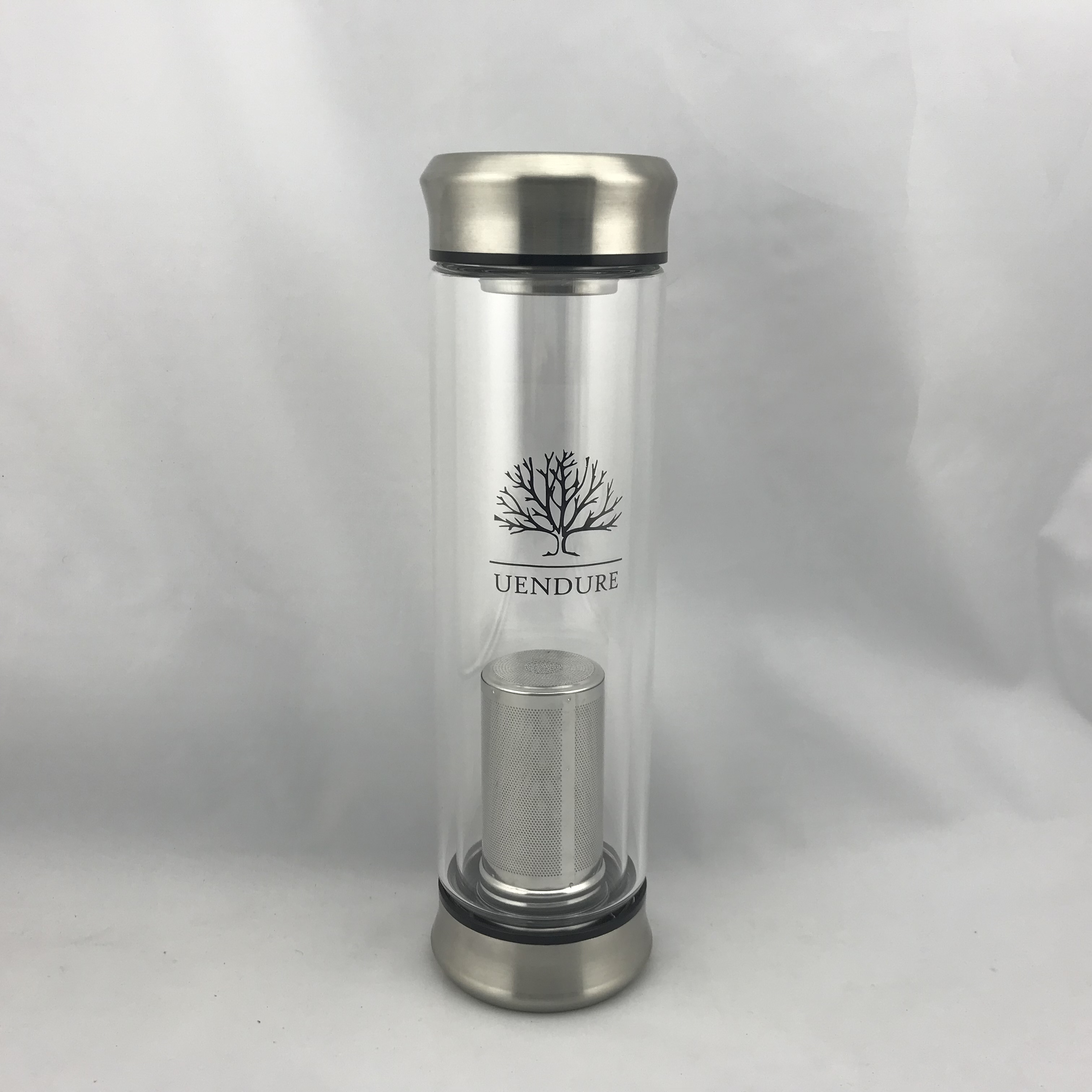 Double wall  glass water bottle with SS lid tea infuser water bottle