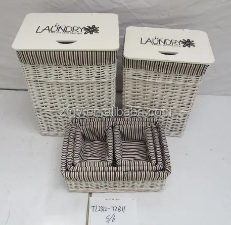 White wicker basket for dirty clothing laundry