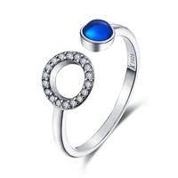 Bague dubai gr080 en Zircon bleu avec manchette ajustable, anneau à pierres précieuses, en argent 925, bijoux pour femmes