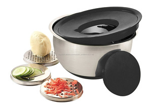 Ensaladera, bol, cuenco de acero inoxidable, 24 cm de diámetro, antideslizante con tapa y 3 ralladores para verdura - Product Image 2