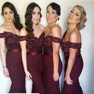 Morili مخصصة الدانتيل كاب كم قبالة الكتف بورجوندي الأزرق الملكي الشيفون حورية البحر طويل وصيفة الشرف فساتين MBLB14 - Product Image 2